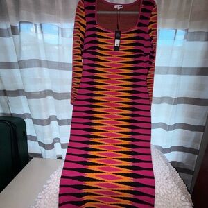 Fashion Nova Pink, Black & Yellow Geometric Long Sleeve Dress